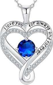 I Love You Birthstone Necklace with Infinity Heart